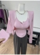 套装 温油惹人爱～扣子胸垫吊带背心 T恤两件套时尚 开衫 垫肩长袖