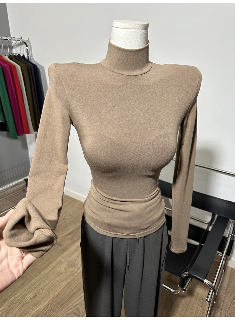 常规款 加绒款全都有！半高领垫肩长袖T恤磨毛立领打底衫上衣