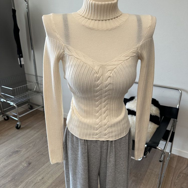 高领镂空麻花套头针织衫长袖修身毛衣秋冬
