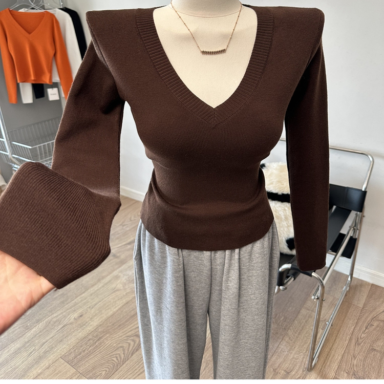 实用主义~ V领长袖针织衫修身打底衫毛衣上衣秋冬