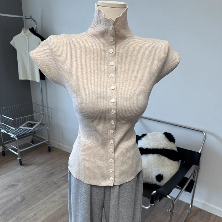 高领单排扣无袖针织上衣修身打底衫,女装/女士精品,毛针织衫,淘宝优惠券,粉丝福利购,淘宝优惠卷