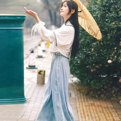 微笑向暖2025春夏新款半臂小衫交领衬衫灯笼裤设计感改良汉服套装