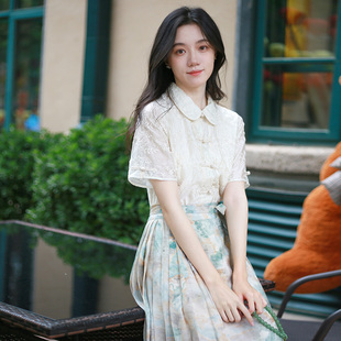 微笑向暖 2025夏中式半身裙马面裙翻领衬衫套装日常长裙改良汉服