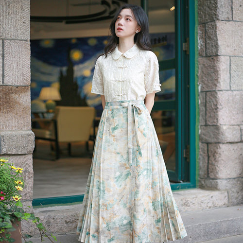 微笑向暖 2025春夏中式半身裙马面裙衬衫套装女日常长裙改良汉服