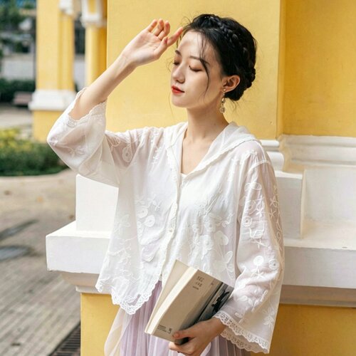 微笑向暖 重工刺绣宽松松弛慵懒薄款长袖空调外搭 防晒女外套