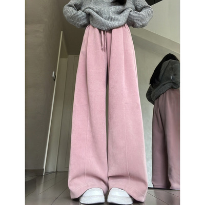 微笑向暖 灯芯绒阔腿裤 高腰显瘦休闲运动小个子冬季百搭加绒卫裤