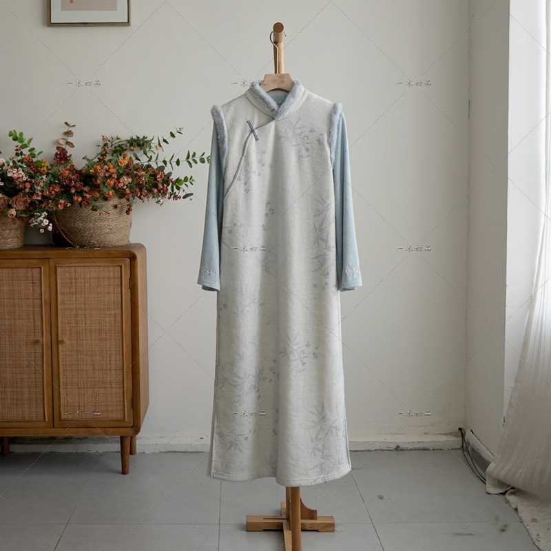 微笑向暖 新中式国风改良无袖旗袍裙 秋冬气质加厚背心连衣裙女