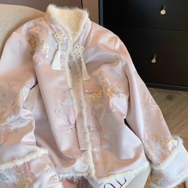 微笑向暖 新中式轻国风棉服外套2025秋冬短款盘扣刺绣棉衣上衣