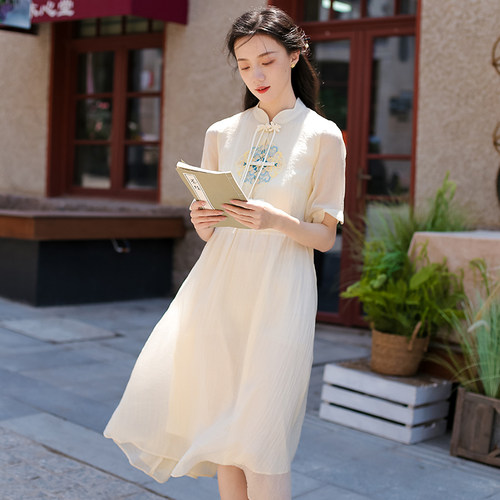微笑向暖连衣裙新中式显瘦