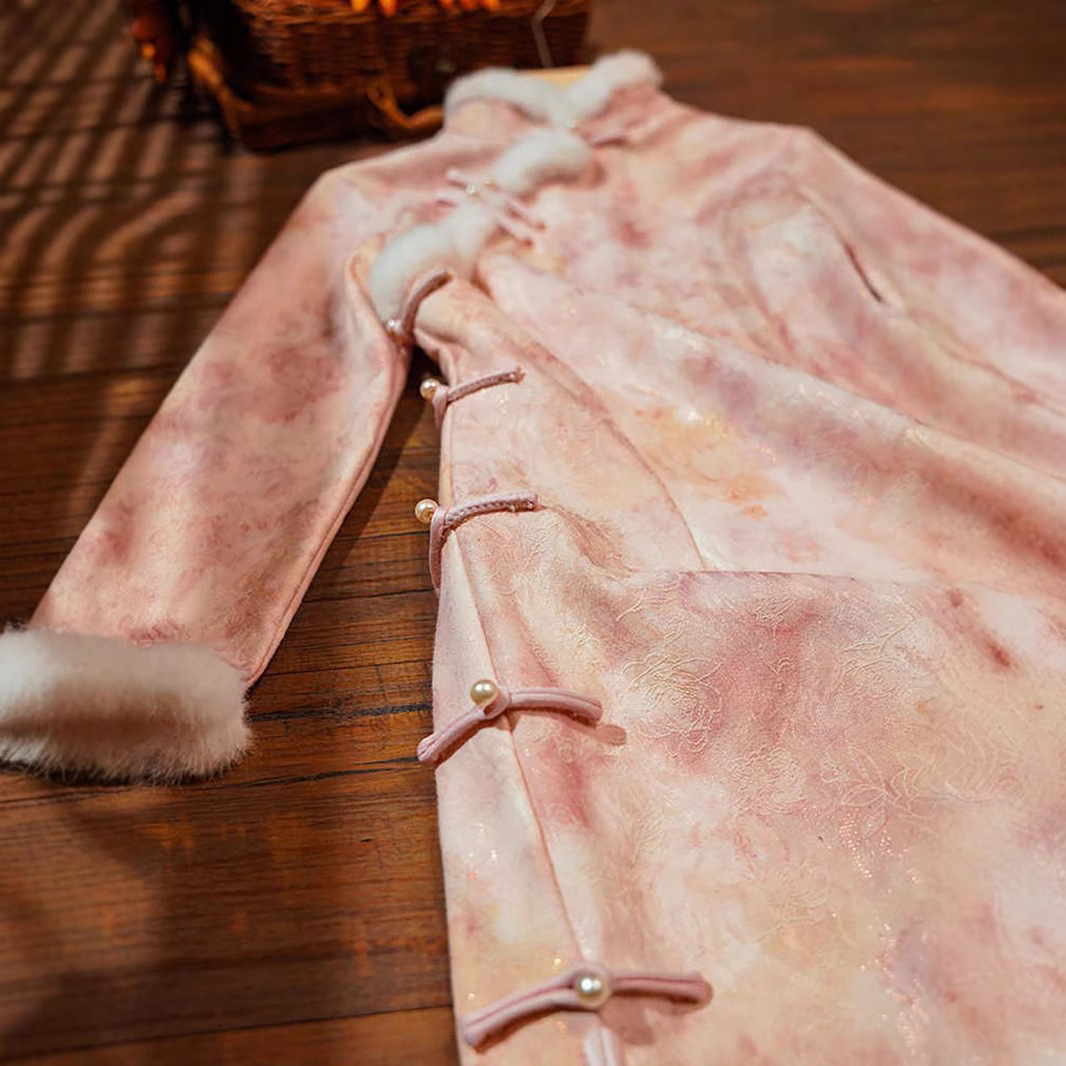 微笑向暖 百搭秋冬款改良版长袖旗袍 女新中式加绒加厚日常显瘦