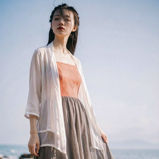 微笑向暖 丝棉防晒开衫外套 双层不规则飘逸上衣改良国风禅意外搭