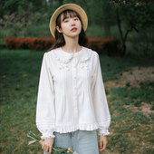 宽松显瘦荷叶边衬衣内搭上衣 衬衣 微笑向暖 蝴蝶结娃娃领长袖