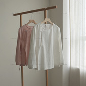 文艺圆领斜襟禅意长袖 新中式 上衣 国风复古百搭提花衬衫 微笑向暖