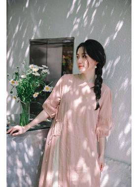 微笑向暖 国风盘扣禅意茶服连衣裙袍子 改良日常百搭慵懒裙子