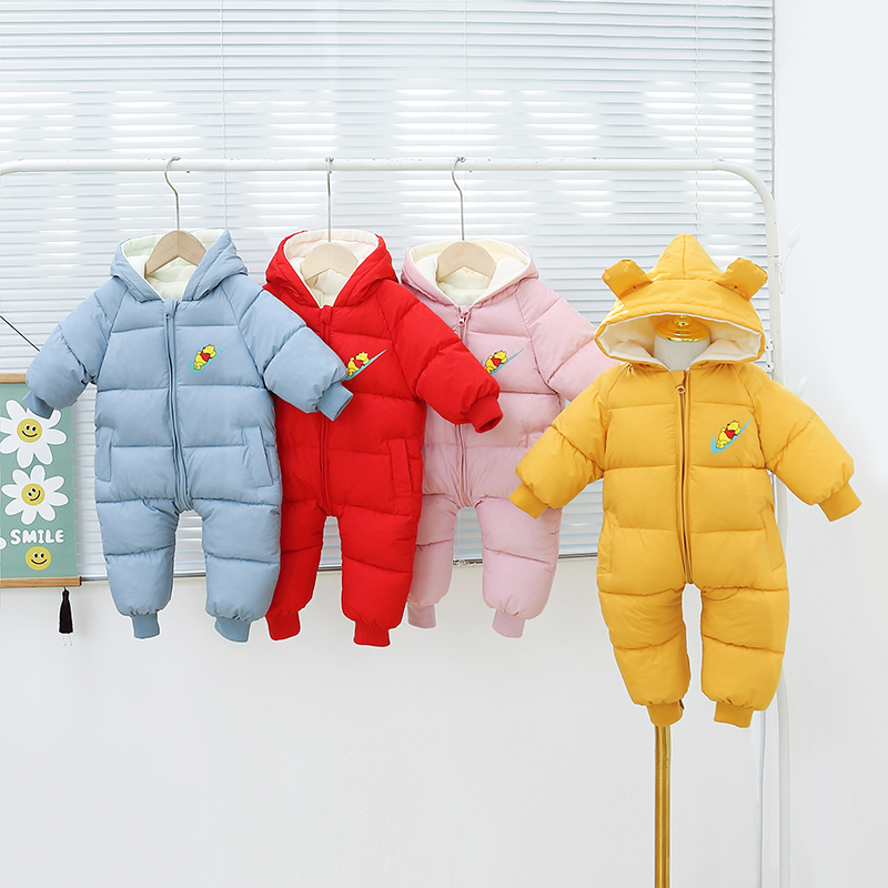 婴幼儿连体衣冬季加绒加厚新生儿宝宝羽绒棉袄外出爬服保暖哈衣服