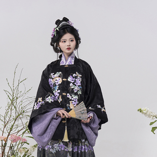 初潋月汉服葡萄绣花方领补服短袄暗纹提花缎绣花补服春款