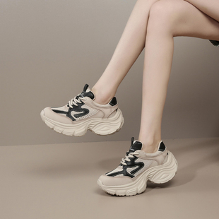 【头层牛皮】老爹鞋女夏季新款超轻厚底薄款透气网面运动休闲鞋