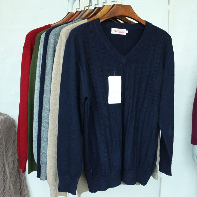 97% CASHMERE 3% TENCEL PLUS SIZE MENS V-NECK SWEATER BUSINESS CASUAL SWEETHEART NECKLINE PULLOVER JACQUARD CASHMERE