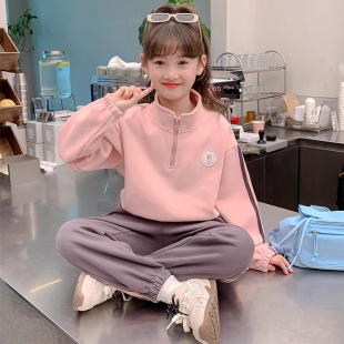 女童加绒套装卫衣运动女孩2026新款洋气儿童休闲半高领秋冬两件套