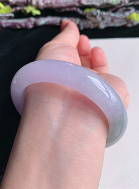 7月新品鸿玉翡翠55圈口冰糯种紫罗兰飘黄翡正圈玉手镯女款4A80708