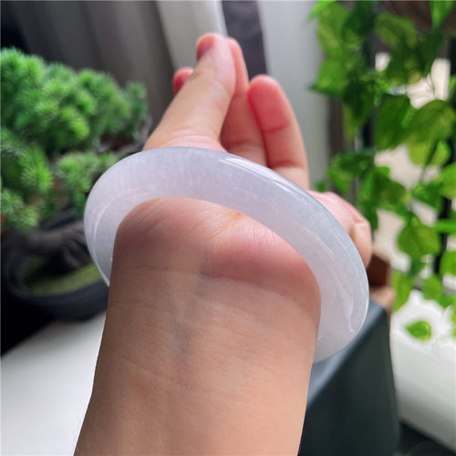 9月新品 鸿玉翡翠56圈口冰种紫韵底圆条玉手镯女款正品2G40918