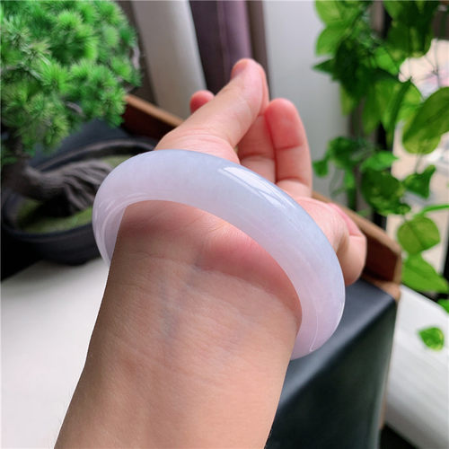 8月新品 鸿玉翡翠59圈口冰糯种紫底正圈玉手镯女款正品8S70824