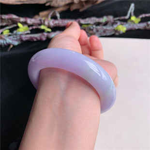 7月新品 鸿玉翡翠53圈口冰糯种紫罗兰正圈玉手镯女款正品24F70712