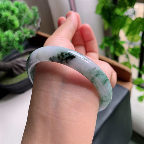 9月新品 鸿玉翡翠59圈口冰糯种紫韵飘花正圈玉手镯女款6C10831