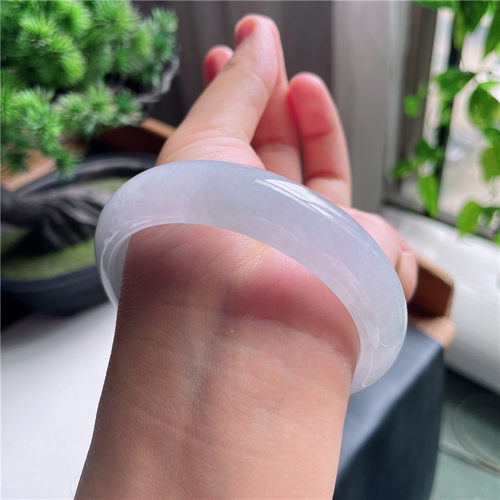 9月新品 鸿玉翡翠58圈口冰种冰淡紫正圈玉手镯女款正品11F80903