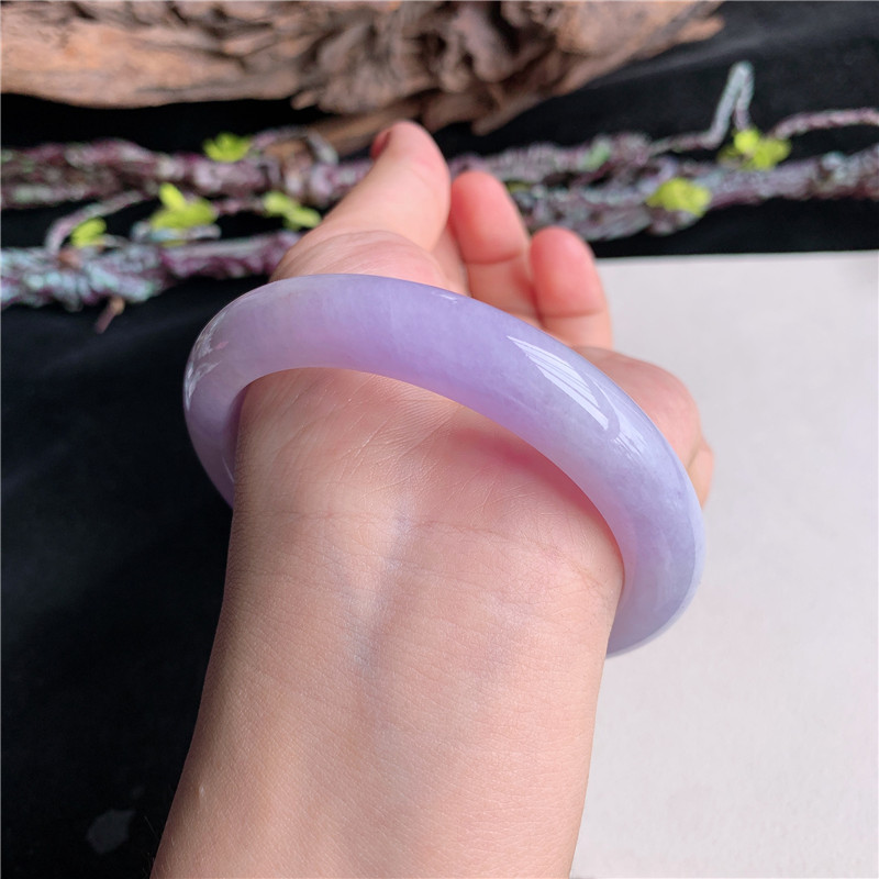 7月新品 鸿玉翡翠60圈口冰糯种紫罗兰正圈玉手镯女款正品22JJ0715