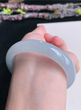 5月新品 鸿玉翡翠54圈口冰糯种带底色正圈玉手镯女款正品1K60513