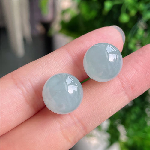 9月新品 鸿玉翡翠冰糯种晴水底圆珠精美裸石一对出 正品A910916