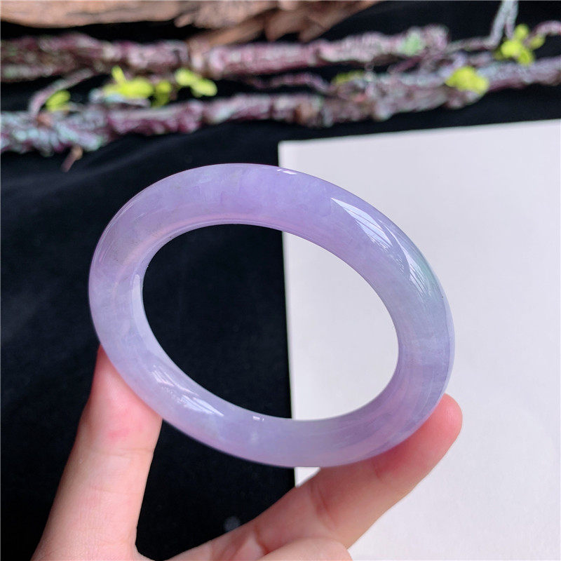 6月新品鸿玉翡翠51圈口冰糯种紫罗兰圆条玉手镯女款正品113F30601