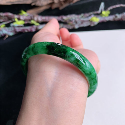 6月新品鸿玉翡翠58圈口冰糯种满绿辣绿正圈玉手镯女款正品1C30629