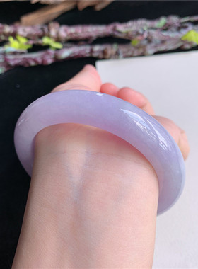 5月新品 鸿玉翡翠57圈口冰糯种紫罗兰正圈玉手镯女款正品8B20513
