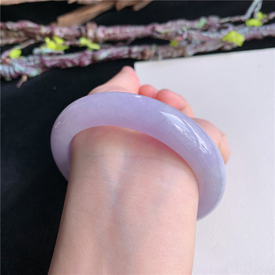 5月新品 鸿玉翡翠57圈口冰糯种紫罗兰正圈玉手镯女款正品8B20513