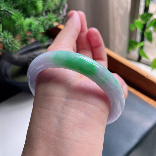 9月新品 鸿玉翡翠60圈口冰糯种紫罗兰阳绿正圈玉手镯女款11F70915