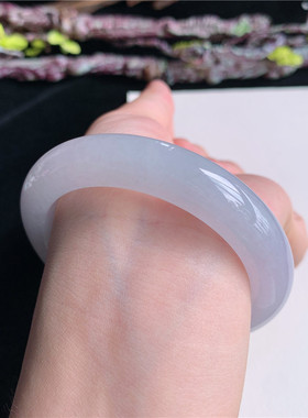 6月新品 鸿玉翡翠55圈口冰糯种淡紫绿正圈玉手镯女款正品2S20530