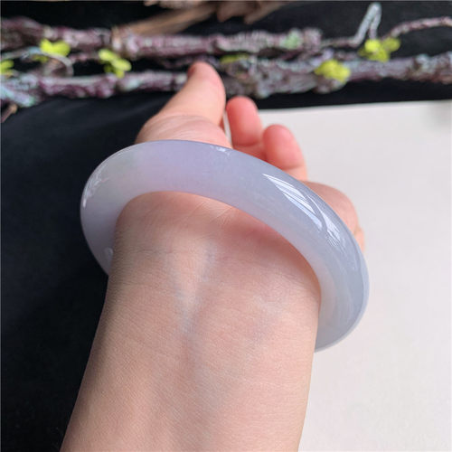 7月新品 鸿玉翡翠56圈口冰糯种紫罗兰圆条玉手镯女款正品18Y90701