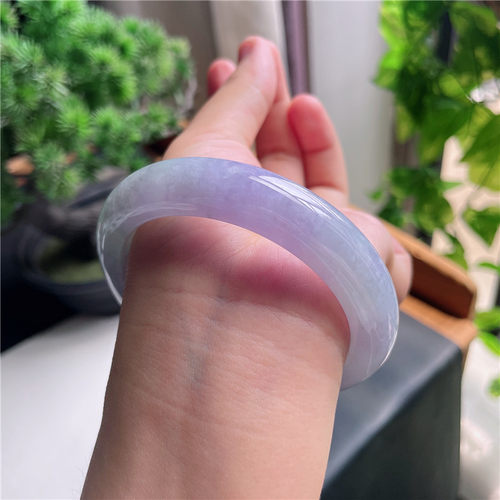9月新品 鸿玉翡翠58圈口冰糯种紫罗兰正圈玉手镯女款正品2P40905
