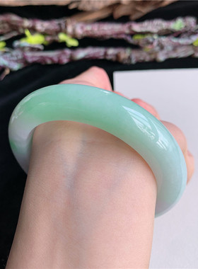 5月新品 鸿玉翡翠56圈口冰糯种紫罗兰飘阳绿玉手镯女款25F70523