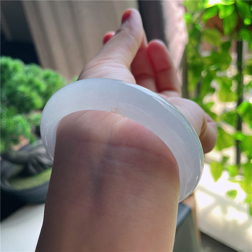 10月新品 鸿玉翡翠54圈口冰种紫韵飘抹黄正圈玉手镯女款15X91007