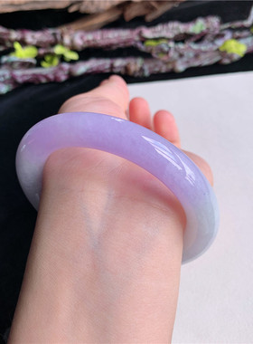 6月新品 鸿玉翡翠55圈口冰糯种紫罗兰圆条玉手镯女款正品7Y40622