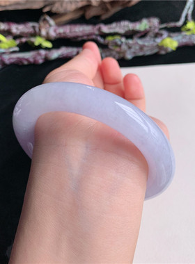 7月新品 鸿玉翡翠57圈口冰糯种紫罗兰圆条玉手镯女款正品22F70708