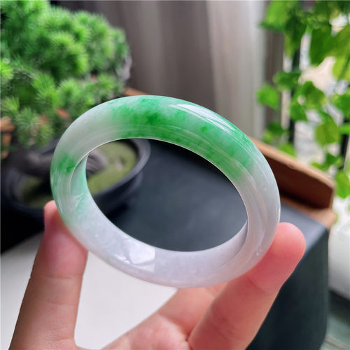 9月新品 鸿玉翡翠53圈口冰种飘阳绿正圈玉手镯女款正品20F30916
