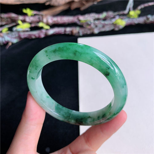 6月新品鸿玉翡翠53圈口冰糯种满色满绿正圈玉手镯女款正品8F70624