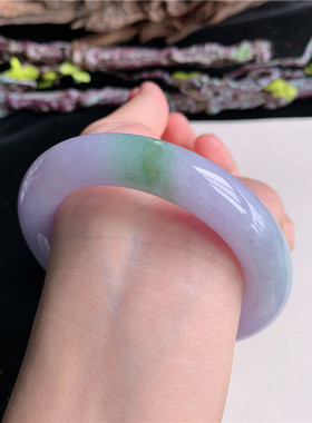 6月新品 鸿玉翡翠55圈口冰糯种飘阳绿飘绿圆条玉手镯女款6F70618