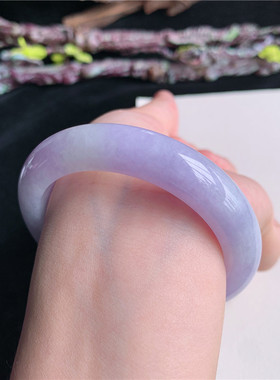 6月新品 鸿玉翡翠52圈口冰糯种紫罗兰正圈玉手镯女款正品15G50602