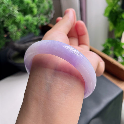 9月新品 鸿玉翡翠54圈口冰糯种紫罗兰正圈玉手镯女款正品5B30902