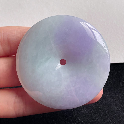 9月新品 鸿玉翡翠冰糯种春带彩平安扣精美吊坠 正品A货 HYHY（2）